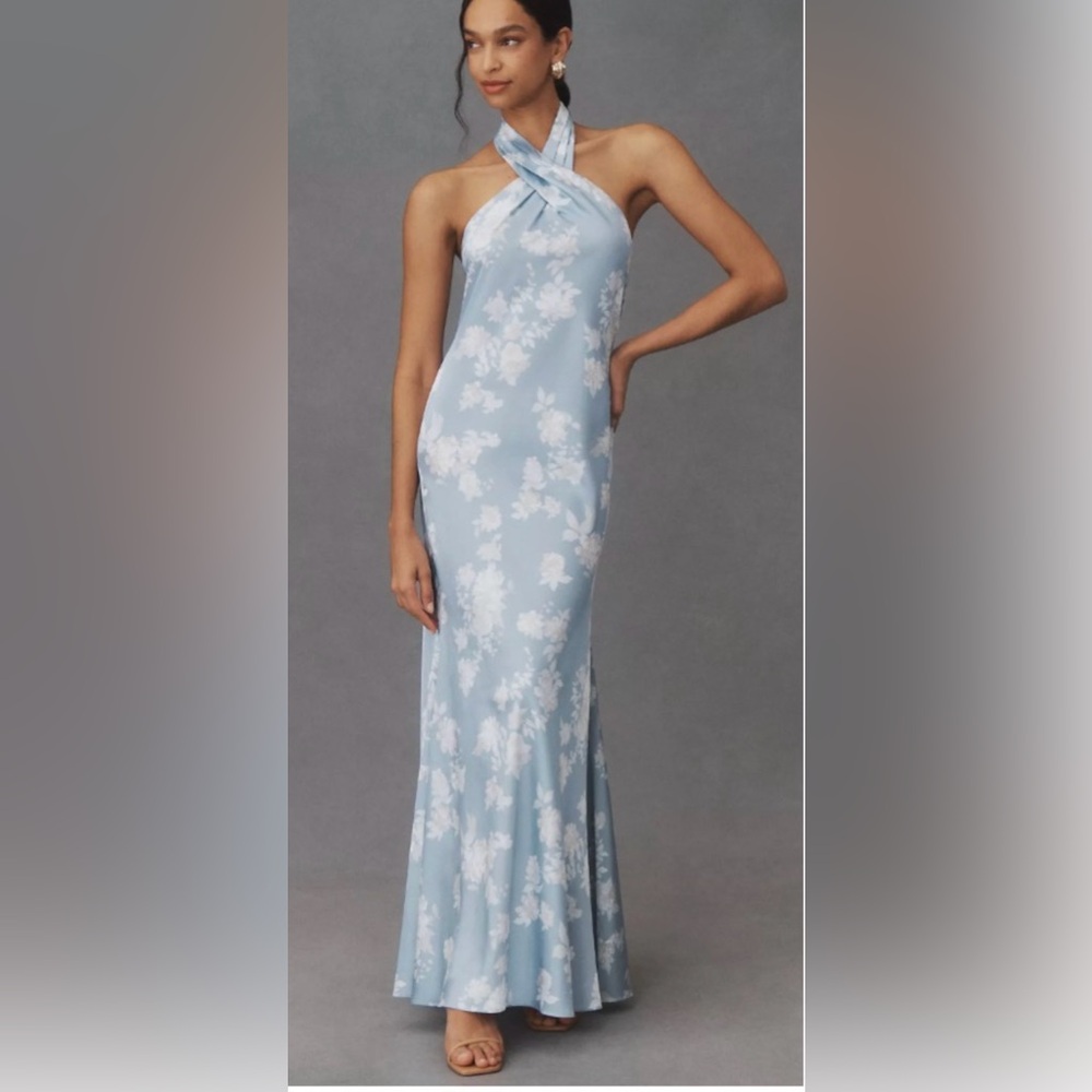 Anthropologie Ruby Twister Halter in Blue&White Floral